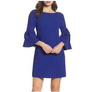 Eliza J Dress Bow Bell 3/4 Sleeve Shift Royal Blue 2